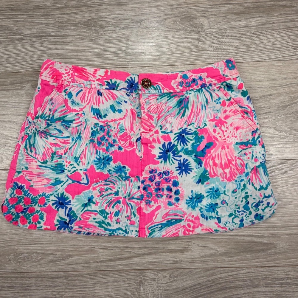 Lilly Pulitzer Madison Skort Pink Blue Floral Corduroy Mini Skirt Size 0